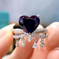 wholesale S925 Sterling Silver 9*10 Sapphire Ring for Women, Cross-Border Hot Seller,Ins-Blue No. 6