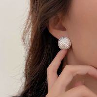 wholesale S925 Sterling Silver Circular Small Luxe Checkerboard Stud Earrings for Women, Korean Spring and Summer New Arrival High-End French Style Earrings-Sterling silver