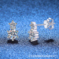 925 Sterling Silver D Color Moissanite Shiny Six-Prong Earrings-0-0
