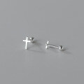 wholesale S925 Silver Korean Style Minimalist Smooth Cross Stud Earrings with Threaded Design for Students M00950-0-3