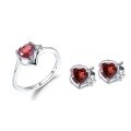 wholesale S925 silver jewelry set with light luxury garnet gemstone, featuring a ring and earrings-0-0