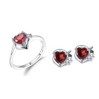 wholesale S925 silver jewelry set with light luxury garnet gemstone, featuring a ring and earrings-Garnet Ring 925 Silver