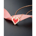 wholesale 925 Sterling Silver Red Mosaic Heart Necklace for Women, Minimalist Small Design, Peach Heart, Luxurious High-End Feel Collarbone Chain-0-1