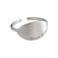 wholesale S925 Sterling Silver JF221 Korean Style INS Niche Silver Ring with Geometric Ellipse Surface and Engraved English Letters Openable Ring-0-4