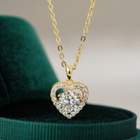 14K Gold Plated 925 Silver Moissanite Heart Pendant Necklace Cross-Border Supply-1CT (zircon)  925 silver