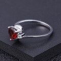 wholesale S925 Silver Light Luxury Natural Red Garnet Heart Ring Fashion Heart-shaped Gemstone Ring-0-2