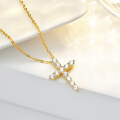 14K Gold-Plated 925 Sterling Silver 1ct Moissanite Geometric Cross Pendant Necklace-0-2