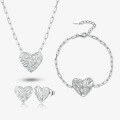 wholesale 925 Sterling Silver Heart Texture Stud Earrings Set, Ins Style Small and Minimalist Valentine's Day Gift Necklace Bracelet Set-0-0