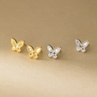 wholesale S925 Sterling Silver Fresh and Sweet Ins Style Small and Exquisite Design Delicate Ice Butterfly Earrings M06630-S925 silver pair gold 925 silver