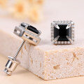 wholesale Wholesale S925 Sterling Silver Plated 18K Gold Black Square Moissanite Stud Earrings for Cross-Border EU and US Fashion Trends-0-0
