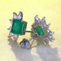 wholesale S925 Sterling Silver New 8*8mm Simulated Emerald Cut Stud Earrings, Fashionable and Versatile, Popular in Europe and America-0-2