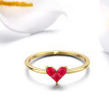 wholesale 925 Sterling Silver Gold-Plated Red Ruby Patchwork Heart Simple and Versatile Ring for Women, Dunli New Jewelry-0-3