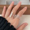 wholesale S925 Sterling Silver Multi-Layer Engraved Twisted Ring for Women, Minimalist and Light Luxury with a High-End Feel, Adjustable Open Band Trendy-0-0