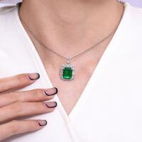 wholesale 18k Gold Plated S925 Silver New 10ct Lab-Created Emerald 10*14mm Small Octagon Necklace-10*14mm 925 silver