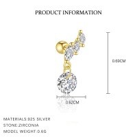 wholesale S925 Sterling Silver Cross-border Zircon Star Moon Flower Geometric Ear Bone Stud-E4638-Gold/Single 925 Silver