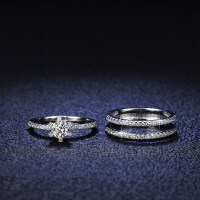 Sterling Silver Moissanite Three-Row Stackable Ring Set-50 points (set with moissanite)  Size 19