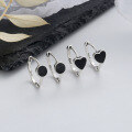 wholesale S925 Sterling Silver Small and Exquisite Black Round Love Ear Clasps, Niche and Elegant Lady Style Versatile Earrings for Women-0-0