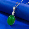 wholesale S925 silver with new Mù Jǐng jewelry emerald-green emperor green cabochon pendant green chalcedony necklace adjustable-0-2