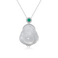 wholesale S925 Sterling Silver Jadeite Buddha Pendant Necklace for Women, Minimalist Light Luxury Small Niche New Chinese Style Chic Maitreya Buddha Collarbone Chain-0-4