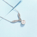 wholesale 925 Sterling Silver Rabbit Ear Necklace for Women, Original Indie Design with National Trend Pearl Pendant, Year of the Rabbit Collarbone Chain-0-2