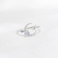 wholesale S925 Silver Plated 14K Gold, French-inspired Minimalist Crescent Moon and Star Design Light Blue Chalcedony Ring-0-1