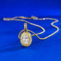 wholesale S925 Silver Inlaid 5*7 Oval Pendant Necklace for Women, European and American New Style, Gift for Girlfriend-N337 Gold >925 Silver