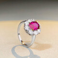 wholesale 925 Sterling Silver Ruby Ring Women's Full Diamond Oval Pigeon Egg Cross Colored Gemstone Wholesale TikTok Live Hot Seller-0-1
