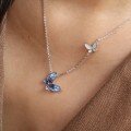 wholesale S925 Sterling Silver New Blue Luminescent Dynamic Butterfly Necklace for Women Ethereal Butterfly Light Luxury Collarbone-0-0