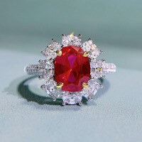 wholesale 925 Sterling Silver, Vintage European Oval Pigeon Egg Simulated 2-Carat Zircon Red Sunflower Diamond-R113 Red Diamond No. 5