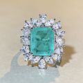 wholesale S925 Sterling Silver Emerald with Inclusions Paraiba Blue Ring Luxury Fully Set with Zircon Cross-Border Wholesale Style-0-4