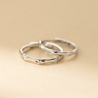 wholesale S925 Sterling Silver Fresh and Sweet Ins Style Small and Unique Design Bamboo Joint Bamboo Leaf Couple Ring R02888-S925 silver wedding rings with adjustable opening