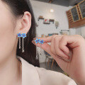 wholesale S925 Silver Retro Vintage Enamel Flower Tassel Trendy Design Earrings and Ear Clips-0-1