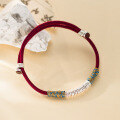 wholesale 999 Silver Nalan Literary Retro Chinese Style Exquisitely Simple Design Coiled Red Cord Adjustable Bracelet S7586-0-2