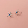wholesale S925 Sterling Silver Fresh and Sweet Style Tranquil Blue Ocean-inspired Cute Starfish Earrings M05605-0-3
