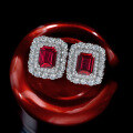 wholesale S925 Sterling Silver New Style 8*10 Full Circle Setting 4ct Lab-Grown Ruby Earrings with Luxurious Full Diamond-0-1