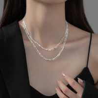 wholesale S925 Sterling Silver Multi-layer Piece Necklace Ins Style Minimalist Design Women's Collarbone Chain Y00220-S925 silver necklace model picture is with two circles effect 925 silver