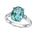 wholesale S925 Sterling Silver Natural 9*11mm Green Amethyst Ring Fashionable Elegant Green Spinel Large Carat Ring-0-0