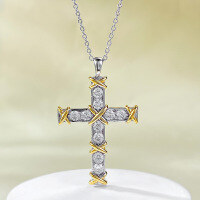 wholesale S925 Sterling Silver European and American Cross Pendant Necklace for Women with High-Carbon Diamonds, Simple and Fashionable Style, Available for Dropshipping on AliExpress-N384 Gold [Delivery Chain] &gt; 925 Silver