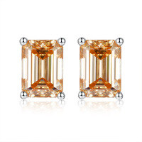 wholesale 925 silver new jewelry 1ct VVS1 colored moissanite emerald cut earrings cross-border bestseller-Champagne gold>5*7mm (1ct*2)