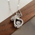 wholesale S925 Sterling Silver Maker's Agility Bow Lucky Bag Necklace with Zircon Jumping Heart, Fashionable Vintage Chinese Style Collarbone-0-2
