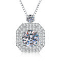 S925 Sterling Silver Moissanite Full-Drill Square Pendant Necklace, Wholesale-0-3