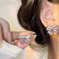 wholesale 925 Silver Light Luxury Style Micro-Paved Pink Zircon Bow Earrings Fashion Set High-End Heart Necklace-0-6