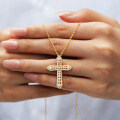 S925 Silver Full Pavé Moissanite Cross Pendant Necklace, Women's Fashion-0-2