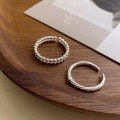 wholesale S925 Sterling Silver Korean-style Textured Bead Ring for Women, Minimalist Double-Layer Circle Ring Stackable Design for Index Finger-0-0