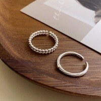 wholesale S925 Sterling Silver Korean-style Textured Bead Ring for Women, Minimalist Double-Layer Circle Ring Stackable Design for Index Finger-Braided wrap ring &gt; Adjustable opening