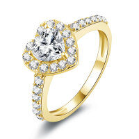 Metal Cross Fork Double-Layer Heart Diamond Ring for Women-Sweet heart-shaped diamond ring [K yellow]  9 US size