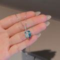 wholesale S925 Sterling Silver Paraiba Mint Green Ice Sugar Bow Square Pendant Necklace for Women, Small and Unique Design Collarbone Chain-0-2