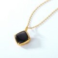 wholesale S925 silver gold-plated Japanese retro-style black agate geometric lattice pendant necklace with an elegant vintage diamond-shaped pendant-0-5