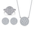 wholesale 925 Sterling Silver Zirconia Row Round Disk Ring Necklace Women Small Design Sense Stud Earrings Jewelry Set 3 Pieces-0-0