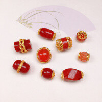 wholesale S925 silver gold-plated natural South Red Agate barrel bead spacer accessories DIY handmade unfinished bracelet necklace stringing-Style 1